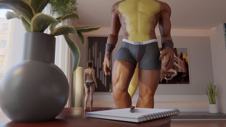 anthro athletic athletic_anthro athletic_male boxer_briefs bra brown_body brown_scales bulge clothed clothing clothing_pull day duo ear_piercing ear_ring erection erection_under_clothing extreme_size_difference female female_human foreskin genitals human_on_anthro humanoid_genitalia humanoid_penis inside interspecies larger_anthro larger_male male male/female micro micro_female micro_human panties penis piercing ring_piercing scales size_difference smaller_female smaller_human throbbing throbbing_penis topless topless_anthro topless_male underwear underwear_pull khael_(artist) mythology khael dragon human mammal mythological_creature mythological_scalie scalie 16:9 3d_(artwork) 3d_animation animated digital_media_(artwork) hi_res huge_filesize long_playtime widescreen