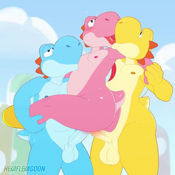 anal anal_penetration balls bodily_fluids cum cum_in_ass cum_inside double_anal double_penetration ejaculation genital_fluids genitals group kissing licking male male/male nipple_fetish nipple_play nipple_suck nipples oral orgasm penetration penis sucking tongue trio hexaflexagoon mario_bros nintendo blue_yoshi pink_yoshi yellow_yoshi yoshi 1:1 animated no_sound short_playtime video