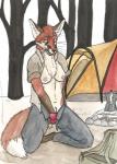 anthro breasts clothed clothing female masturbation outside partially_clothed smoking solo whiskers corsack pinita canid canine fox mammal traditional_media_(artwork)