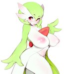2019 absurd_res areola big_breasts blush breasts digital_media_(artwork) female gardevoir generation_3_pokemon green_hair hair hi_res lips looking_at_viewer mammal navel nintendo nipples not_furry nude pokemon pokemon_(species) red_eyes simple_background smile solo standing thick_thighs venusflowerart white_background white_body