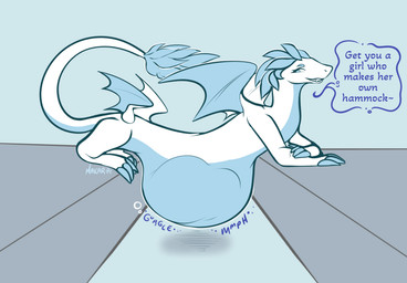 abdominal_bulge back_wings belly big_belly claws dialogue digestion female feral hanging_belly membrane_(anatomy) membranous_wings onomatopoeia oral_vore simple_background solo sound_effects speech_bubble tail text vore wings makar-ro mythology yaretzi dragon eastern_dragon mythological_creature mythological_scalie scalie hi_res
