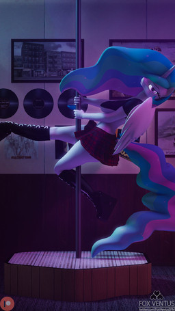 anthro anthrofied bottomwear breasts clothed clothing dancing female furgonomics horn pole pole_dancing skirt solo stripper_pole tail tail_through_skirt wings foxventus friendship_is_magic hasbro my_little_pony mythology princess_celestia_(mlp) equid equine mammal mythological_creature mythological_equine winged_unicorn 3d_(artwork) 9:16 digital_media_(artwork) hi_res