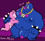 anthro balls belly blue_body duo eyes_closed genitals male male/male moobs navel nipple_fetish nipple_play nipple_suck nipples overweight overweight_male penis pink_body sitting size_difference sucking charmcharmcharm nintendo the_legend_of_zelda ganon link_(rabbit_form) lagomorph leporid mammal rabbit suid suine sus_(pig) wild_boar 2020