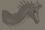 angry bodily_fluids feral head_crest long_neck open_mouth oral_fixation roaring saliva saliva_string sharp_teeth simple_background spikes teeth wriithe mythology allosaurid allosaurus dinosaur dragon hybrid mythological_creature mythological_scalie prehistoric_species reptile scalie theropod monochrome sketch