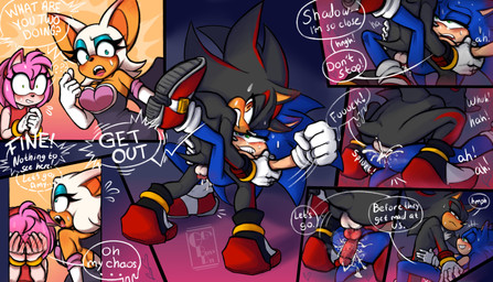 anal anal_penetration animal_genitalia animal_penis anthro anus balls blush bodily_fluids bodysuit butt canine_genitalia canine_penis caught_in_the_act clothing covering covering_eyes covering_face cum cum_from_ass cum_in_ass cum_inside cum_string cumshot dialogue duo ejaculation embarrassed erection eye_contact eyeshadow fangs footwear from_front_position fur genital_fluids genitals gloves green_eyes hair half-closed_eyes half-erect handwear head_in_hands holding_partner humanoid_genitalia humanoid_penis knot knotted_penis leaking_cum looking_at_another looking_back lying makeup male male/male male_penetrated male_penetrating male_penetrating_male mating_press membrane_(anatomy) membranous_wings narrowed_eyes on_back open_mouth orgasm penetration penile penile_penetration penis penis_in_ass pink_body pull_out sex shocked shoes skinsuit smile speech_bubble spread_legs spreading sweat sweatdrop tail teeth text tight_clothing wings ggs_busyrn sega sonic_the_hedgehog_(series) amy_rose rouge_the_bat shadow_the_hedgehog sonic_the_hedgehog eulipotyphlan hedgehog mammal absurd_res comic digital_media_(artwork) english_text hi_res one_page_comic shaded watermark