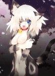 anthro bell bell_collar blue_eyes breasts collar featureless_breasts female hair looking_at_viewer navel nude open_mouth outside smile solo tongue tongue_out white_hair tetetor-oort karin_(tetetor-oort) domestic_cat felid feline felis mammal 2018 hi_res