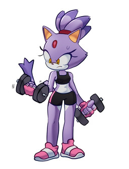 anthro athletic_wear bottomwear bra breasts clothing dumbbell exercise exercise_equipment female fingerless_gloves footwear fur gloves gym_bottomwear gym_shorts hair handwear midriff ponytail purple_body purple_fur shorts simple_background solo sports_bra underwear weights yellow_eyes xao_art sega sonic_the_hedgehog_(series) blaze_the_cat felid feline mammal