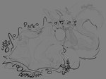 anthro anthro_pred belly belly_on_ground big_belly big_breasts big_fangs body_outline breasts digestion digestion_noises face_imprint fangs featureless_breasts female female_pred fluffy fluffy_tail forced hand_on_belly hand_on_face hand_on_own_belly heart_symbol horn huge_belly imminent_death imprint kneeling multiple_prey open_mouth open_smile sabertooth_(anatomy) same_size_vore smile struggling struggling_prey tail teeth unwilling_prey vore razzbian canid canine fennec_fox fox hybrid mammal true_fox 4:3 digital_media_(artwork) greyscale hi_res monochrome