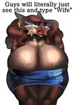 anthro big_breasts blue_clothing blue_dress bodily_fluids breasts brown_body brown_fur brown_hair cleavage clothed clothed_anthro clothed_female clothing dress ear_piercing ear_ring facial_piercing female fur hair huge_breasts lips lipstick long_hair makeup mature_anthro mature_female nose_piercing nose_ring piercing red_lipstick ring_piercing solo sweat sweaty_breasts text thick_lips thick_thighs yellow_eyes djpuppeh venus_(djpuppeh) sergal 2024 2025 absurd_res english_text hi_res