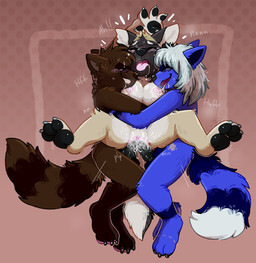 animal_genitalia animal_penis anthro anthro_on_anthro anthro_penetrated anthro_penetrating anthro_penetrating_anthro areola black_penis blush bodily_fluids breasts canine_genitalia canine_penis claws cum dotted_background double_penetration double_vaginal drooling eyes_closed female female_penetrated genital_fluids genitals group group_sex hair halftone_background male male/female male_penetrating male_penetrating_female mmf_threesome nipples onomatopoeia pattern_background penetration penis saliva saliva_string scar sex simple_background smile sound_effects stippling tail text threesome trio vaginal vaginal_fluids vaginal_penetration vulva white_hair crownedvictory dante_(darkslayer666) lucille_(zotz) vergil_(darkslayer666) canid canine canis domestic_dog german_shepherd herding_dog mammal pastoral_dog procyonid raccoon 2020 halftone hi_res