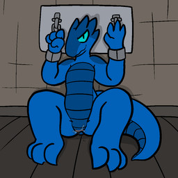 animal_genitalia anthro bdsm bodily_fluids bondage bound cloaca cuff_(restraint) cum dungeon female genital_fluids genitals horizontal_cloaca looking_at_viewer nude presenting restraints shackles slave solo spread_legs spreading submissive submissive_female trout_(artist) lolori kobold scalie 1:1 2018