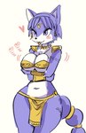 anthro bandeau big_breasts blep blue_body blue_eyes blue_fur blue_hair blush bottomwear breast_rest breast_squish breasts cleavage clothed clothing curvy_figure female fur hair heart_symbol jewelry kemono loincloth navel no_underwear presenting presenting_breasts shoulder_pads simple_background smile solo sound_effects squish thick_thighs tongue tongue_out topwear voluptuous white_background wide_hips melonleaf nintendo star_fox krystal_(star_fox) canid canine fox mammal 2018