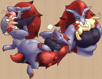 abdominal_bulge ambiguous_gender anthro basic_sequence belly duo feral forced hair linear_sequence long_hair open_mouth size_difference spread_legs spreading three_frame_image three_frame_sequence vore lap_(artist) nintendo pokemon audino canid canine generation_5_pokemon mammal pokemon_(species) zoroark 2010 digital_media_(artwork) sequence