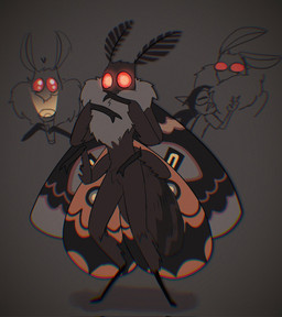 4_arms ambiguous_gender antennae_(anatomy) anthro black_body black_fur brown_body brown_fur digitigrade duo featureless_crotch flashlight fur glistening glistening_eyes grey_body grey_fur heart_symbol insect_wings lepidopteran_wings looking_at_viewer multi_arm multi_limb multicolored_body multicolored_fur multicolored_wings neck_tuft nude red_eyes simple_background solo tuft wings hikase555 mothman arthropod cryptid insect lepidopteran monster moth 2022 digital_media_(artwork) hi_res