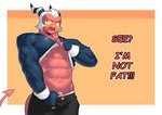 absurd_res clothing hair helluva_boss hi_res horn imp male moxxie_(helluva_boss) muscular not_furry pr-egg-nant pubes red_body simple_background solo tail text white_hair yellow_eyes