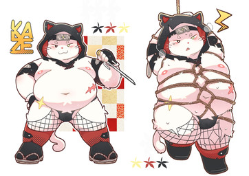 anthro asian_clothing bdsm belly blush bondage bound bulge captured clothing east_asian_clothing fishnet_clothing fishnet_leggings fishnet_legwear footwear fur japanese_clothing leggings legwear male moobs navel ninja nipples overweight overweight_male restraints rope rope_bondage rope_harness sandals scar shoes socks solo tabi_socks thong underwear warrior white_body white_fur porkflo55 domestic_cat felid feline felis mammal absurd_res hi_res