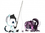 anthro chibi duo eyewear fishing glasses holding_object male pacifier raised_tail simple_background tail white_background young young_anthro kioa skylar_wing zander_oro canid canine canis domestic_cat felid feline felis mammal wolf 2010