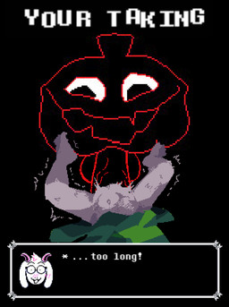 abdominal_bulge anthro big_penis blush blush_lines clothed clothing dominant dominant_male duo floppy_ears genitals horn male male/male male_penetrated male_penetrating male_penetrating_male navel partially_clothed penetration penis receiving_pov sex smile submissive submissive_anthro submissive_male text kenoru deltarune undertale_(series) jackenstein's_pumpkin ralsei bovid caprine darkner living_pumpkin mammal english_text