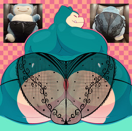 anthro anus backsack balls barazoku big_balls big_butt bubble_butt butt clothed clothing genitals geometric_background grid_background huge_butt lace lingerie looking_back male muscular muscular_anthro muscular_male panties panties_only pattern_background perineum photo plushie presenting presenting_hindquarters real seductive simple_background sitting smile solo thick_thighs topless topless_anthro topless_male translucent translucent_clothing translucent_panties translucent_underwear underwear underwear_only bigbchevalier nintendo pokemon generation_1_pokemon pokemon_(species) snorlax 2025 absurd_res hi_res reference_image