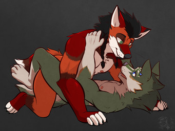 anal anal_penetration anthro anthro_on_anthro anthro_penetrated anthro_penetrating anthro_penetrating_anthro anthrofied athletic athletic_male black_hair black_nose blue_eyes brown_body brown_fur cheek_tuft claws countershading dipstick_tail duo ear_piercing ear_ring eye_contact facial_tuft feet fingerless_(marking) from_front_position fur gloves_(marking) green_body green_eyes green_fur grey_background grey_nose hair head_tuft leg_markings logo long_hair looking_at_another looking_pleasured lying male male/male male_anthro male_on_bottom male_on_top male_penetrated male_penetrating male_penetrating_male markings missionary_position neck_tuft nipples nude nude_male on_back on_bottom on_top open_mouth paws penetration penile penile_penetration penis_in_ass piercing pink_nipples red_body red_fur ring_piercing sex simple_background smile socks_(marking) tail tail_markings tan_body tan_fur toeless_(marking) tuft whisker_spots whiskers white_body white_fur ventkazemaru nintendo the_legend_of_zelda link_(wolf_form) canid canine canis fox mammal wolf 2025 artist_logo dated hi_res signature