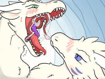 2_heads anthro anus bared_teeth big_penis blue_eyes blush bodily_fluids butt cum dripping eyewear fangs female female_pred feral feral_pred fur genital_fluids genitals goggles green_eyes group male male_prey multi_head nude open_mouth oral oral_vore pawpads penis presenting presenting_mouth purple_penis red_body red_fur red_tongue saliva simple_background smile smiling_at_another spread_legs spreading struggling struggling_prey tail teeth text tongue tongue_out vore white_body white_fur scaro european_mythology greek_mythology mythology fnly_fez dragon furred_dragon furred_kobold furred_scalie hydra kobold mythological_creature mythological_scalie scalie 4:3 english_text hi_res