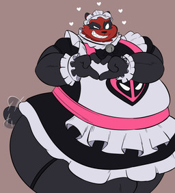 anthro belly big_butt bottomwear butt clothed clothing crossdressing crossdressing_male gesture grin heart_gesture heart_symbol looking_at_viewer maid_headdress maid_uniform male overweight skirt smile smirk solo tail tail_motion tailwag thick_thighs thigh_strap uniform jay_mega marvel marvel_rivals deadpool pandapool bear giant_panda mammal hi_res