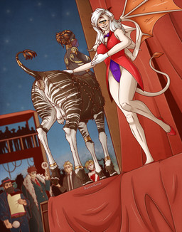 animal_genitalia animal_vulva anthro anus butt catwalk duo ear_piercing female female/female fur genitals hair jewelry jewelry_only looking_back membrane_(anatomy) membranous_wings multicolored_hair piercing presenting raised_tail smile solo striped_body striped_fur stripes tail teats udders veil vulva white_hair wings zuckergelee cyclops giraffid giraffid_taur human mammal mammal_taur okapi okapi_taur popobawa taur 2026 absurd_res hi_res