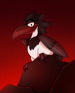 ambiguous_gender beak black_body black_feathers countershading feathered_wings feathers feet feral folded_wings gradient_background grey_beak looking_at_viewer red_lighting rock simple_background smile solo standing_on_rock talons toes white_body white_countershading wings cyadical pluvian avian bird plover shorebird 2025 digital_drawing_(artwork) digital_media_(artwork) full-length_portrait hi_res portrait red_theme shaded soft_shading male_(lore)