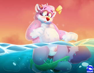 anthro balls genitals male male/male nude solo swimming tapache shairon shairon_coffe canid canine mammal procyonid raccoon raccoon_dog tanuki hi_res