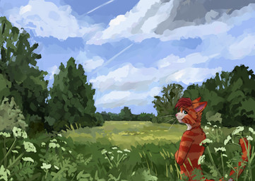 anthro forest fur hair looking_at_viewer male nature nature_background outside plant smile solo standing tail tree whiskers tazal tazal_(character) domestic_cat felid feline felis mammal digital_media_(artwork) hi_res