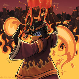 accessory anthro black_eyes black_hair eyewear fire flame_print glasses hair headband looking_at_viewer male short_hair solo volcanic_eruption volcano letlab0611 club_penguin avian bird penguin 1:1 hi_res