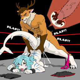 ahegao ass_up bodily_fluids breasts cervical_penetration clothed clothes_on_ground clothing clothing_around_one_leg cum cum_explosion cum_in_uterus cum_in_vagina cum_inside cute_fangs fangs female fighting_ring fucked_silly genital_fluids hip_grab internal jack-o'_pose looking_pleasured male male/female nipples panties panties_around_one_leg panties_down partially_clothed penetration plap pose tail teeth underwear underwear_around_one_leg underwear_down uterus nekochwan avarice deer fish mammal marine new_world_deer reindeer shark 1:1