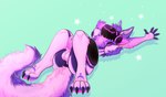 anthro balls erection fluffy fur genitals lying machine male markings on_back paws penis purple_body purple_eyes purple_fur purple_markings simple_background solo sparkles tired protogen hi_res
