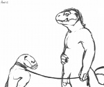 ambiguous_gender anthro bdsm bondage bound claws duo flaccid genitals humanoid_genitalia humanoid_penis leash male overweight penis simple_background tail tongue white_background amit gecko lizard reptile scalie 2012 monochrome