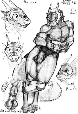 anthro anus balls cybernetics femboy genitals machine male penis science_fiction solo anxiousboar unitex_(anxiousboar) alien cyborg synth_(vader-san) absurd_res hi_res model_sheet monochrome sketch traditional_media_(artwork)
