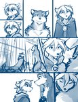 2021 anthro blue_and_white bone brutus_(twokinds) cage canid canine canis chain cloak clothing clovis_(twokinds) comic conditional_dnp death dungeon duo embrace eyes_closed fire fox group hug hybrid inside male mammal monochrome notched_ear open_mouth prison ring robe sketch smile standing teeth tom_fischbach tongue tongue_out twokinds wide_eyed wolf