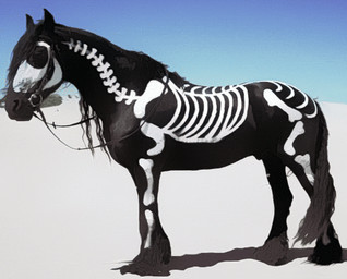 animal_genitalia black_body black_fur black_hair bodypaint bone bridle desert feral fur genitals hair male mane quadruped real reins sheath skeleton solo standing tail wind unknown_artist equid equine horse mammal animated grandfathered_content low_res