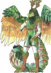 ambiguous_gender anthro claws feathered_wings feathers flower fluffy fluffy_tail fungus horn leaf mushroom plant solo tail wings fuzzymaro mythology dragon hybrid mythological_creature mythological_scalie scalie hi_res traditional_media_(artwork)