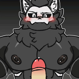 abs anthro bandage bandage_on_face bandage_on_nose black_body black_fur blush bodily_fluids bone bone_mask cum cum_on_penis dark_nipples dominant duo first_person_view fur genital_fluids genitals male male/male male_focus mask muscular neck_tuft nipple_piercing nipples pec_grab pecjob pecs penis piercing sex simple_background skull skull_mask sweat tuft white_eyes dergthedragon damian_(lambertdacat) canid canine canis mammal wolf 1:1 2d_animation animated animated_gif loop short_playtime