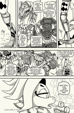 4_fingers anthro audience breasts cigar claws clothed clothing dialogue female fingers fur gladiator group hair humanoid_hands male missing_arm missing_leg profanity prosthetic prosthetic_leg prosthetic_limb scales scissor_(gladiator) smoke smoking speech_bubble teeth text warrior daigaijin mazy_(daigaijin) pasti_(daigaijin) dinosaur felid feline mammal prehistoric_species reptile scalie comic english_text hi_res