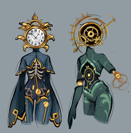 ambiguous_gender capelet clock clothing duo for_a_head gear grandfather_clock machine not_furry rib_cage feefal humanoid object_head robot robot_humanoid hi_res