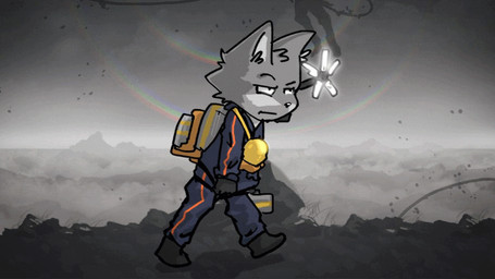 anthro bored jaded male raining solo tired stampmats death_stranding canid canine canis mammal wolf animated