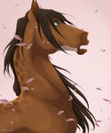 ambiguous_gender blue_eyes brown_body brown_hair falling_leaves feral hair mane open_mouth shocked simple_background solo teeth drizer dolero equid equine horse mammal 2021 digital_media_(artwork) hi_res