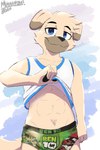 2:3 abs absurd_res acetofurtuber anthro ben_10 ben_10_briefs boxer_briefs canid canine canis cartoon_network clothed clothing domestic_dog ears_down handpaw hi_res isriya looking_at_viewer male mammal mokkung_gamer paws pivoted_ears pose raised_clothing raised_shirt raised_tank_top raised_topwear shaded shirt shirt_grab simple_background simple_shading smile solo standing standing_position tank_top topwear underwear