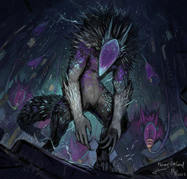 anthro claws detailed_background electricity finger_claws fur grey_body grey_fur group hunched_over long_ears looking_at_viewer looking_down mask spiked_tail spikes spikes_(anatomy) spiky_fur standing tail toe_claws wire themefinland deltarune undertale_(series) werewerewire dated digital_media_(artwork) hi_res signature