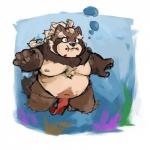 anthro asian_clothing belly brown_body brown_fur clothing east_asian_clothing fundoshi fur humanoid_hands japanese_clothing male moobs navel nipples overweight overweight_anthro overweight_male solo underwater underwear water bonbonbear tuokemao lifewonders tokyo_afterschool_summoners goemon_(tas) canid canine mammal raccoon_dog tanuki 1:1 2019