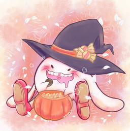 ambiguous_gender blush candy chocolate clothing dessert food footwear front_view hat headgear headwear heart_symbol holidays hungry leaf open_mouth shoes sitting solo teeth white_body witch_hat ships-queen halloween lagomorph leporid mammal rabbit waddling_head character_request hi_res