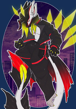anthro belly black_clothing bottomwear claws clothed clothing feathers fluffy fluffy_ears fluffy_tail fur hair looking_at_viewer male markings multicolored_body multicolored_fur pants shirt simple_background solo streetwear tail techwear text topwear tuft two_tone_body two_tone_fur white_body white_fur yellow_markings hoshka mammal digital_drawing_(artwork) digital_media_(artwork) english_text hi_res