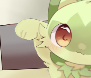 :3 ambiguous_gender blush blush_lines cheek_tuft facial_tuft feral fur green_body green_fur inside nude punch red_eyes solo tuft yupo_0322 nintendo pokemon generation_9_pokemon pokemon_(species) sprigatito colored colored_sketch digital_drawing_(artwork) digital_media_(artwork) hi_res meme shaded sketch