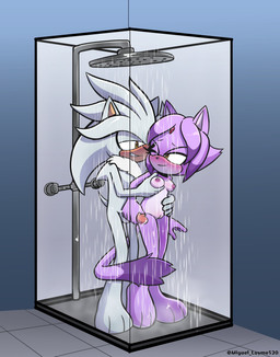 anthro areola balls bodily_fluids breast_grab breasts duo erection eye_contact feet female fur genital_fluids genitals hair half-closed_eyes hand_on_breast hand_on_penis handjob humanoid_genitalia humanoid_penis leaking_precum looking_at_another looking_back male male/female narrowed_eyes navel nipples nude one_eye_closed penile penis precum precum_string purple_body purple_fur sex shower shower_head shower_sex smile standing standing_sex tail toes vulva water wet wet_body miguel_layme sega sonic_the_hedgehog_(series) blaze_the_cat silver_the_hedgehog domestic_cat eulipotyphlan felid feline felis hedgehog mammal digital_media_(artwork) hi_res